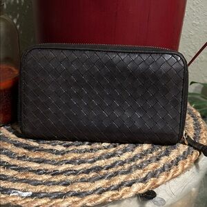 Bottega Veneta Dark Brown Woven Wallet